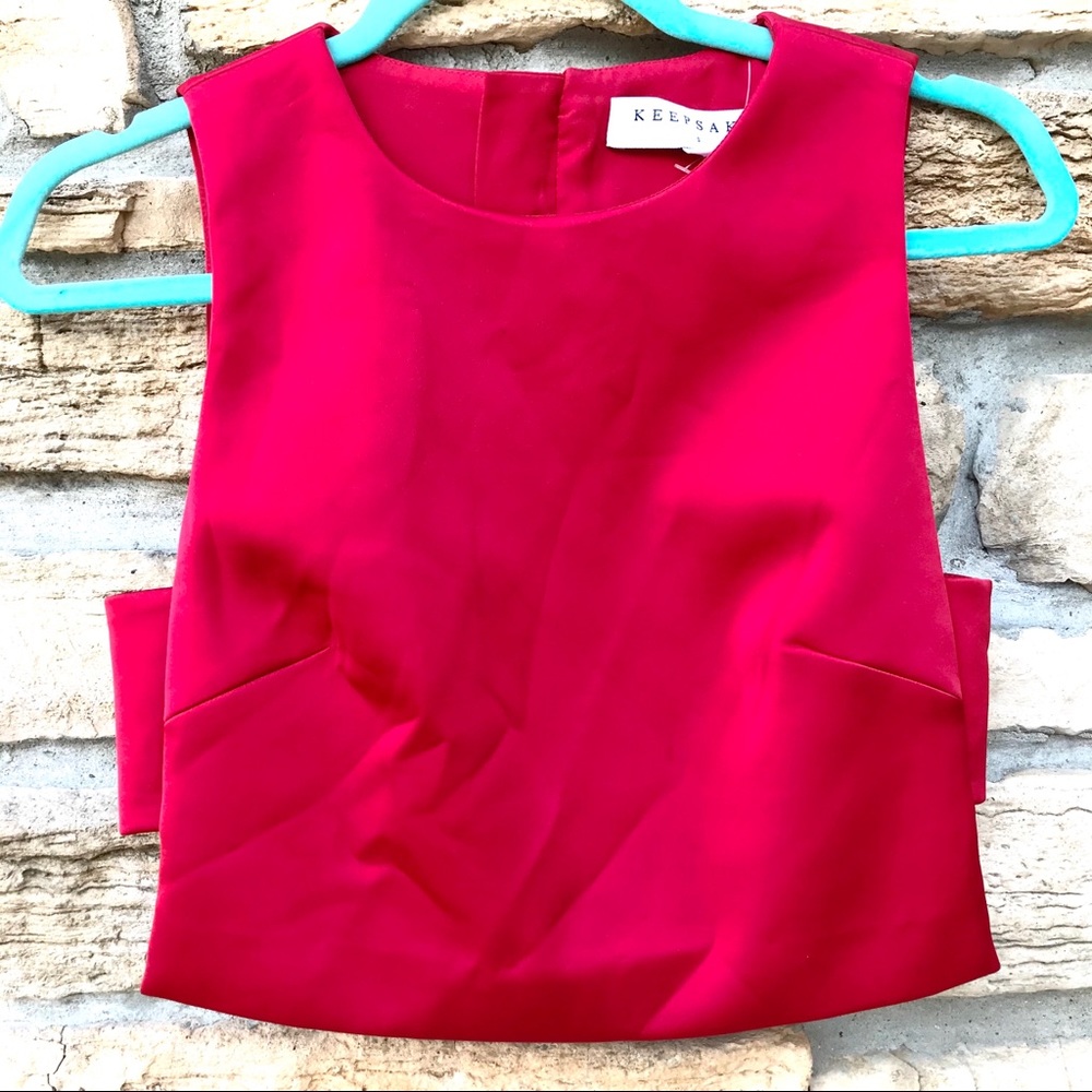 Keepsake Ruby Red Zip Back Cropped Blouse | S